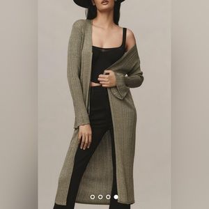 NWT By Anthropologie Long Shine Cardigan Sweater in Green Medium *Flaw